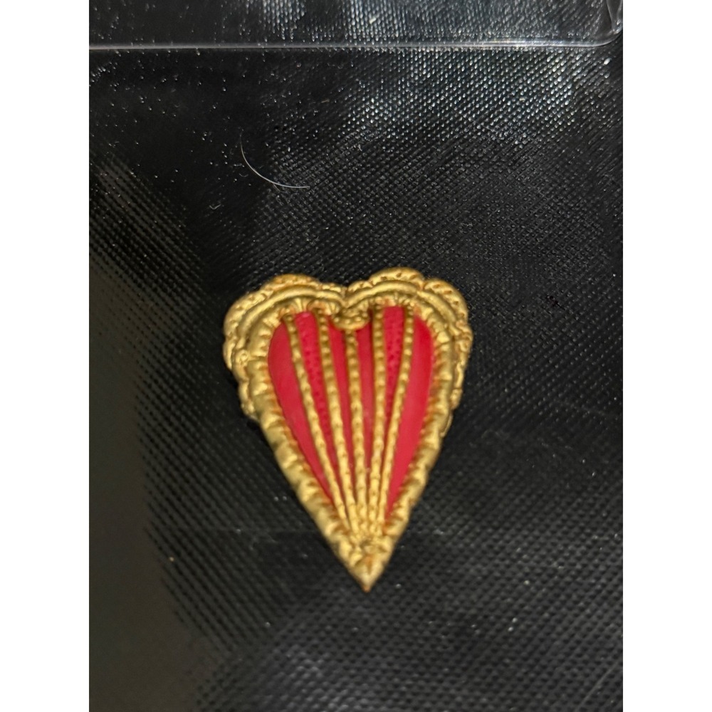 Heart Shaped Brooch Pin Gold Tone Red Artisan Unique Vintage Style Signed - Picture 2 of 3